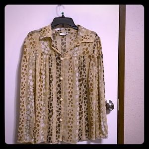 Cream And Brown long-Sleeves Blouse